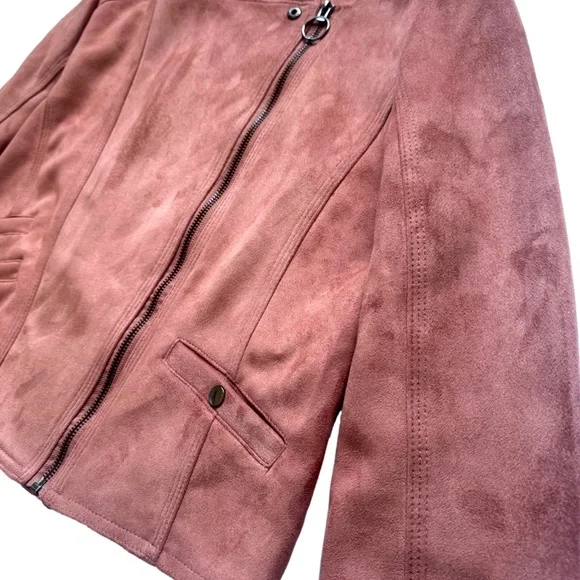 Haute Monde Pink Faux Suede Moto Jacket - Picture 2 of 4